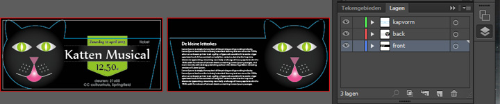 screenshot van hoe het ontwerp voor de Katten Musical er in Illustrator uitziet